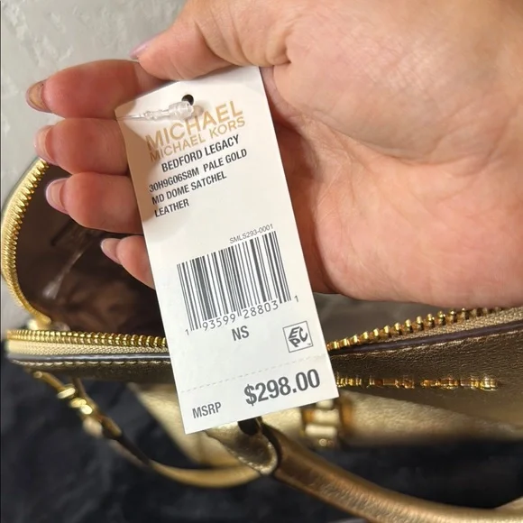 Brand New! Michael Kors Gold Leather Satchel with Dome Shape and Crossbody Strap